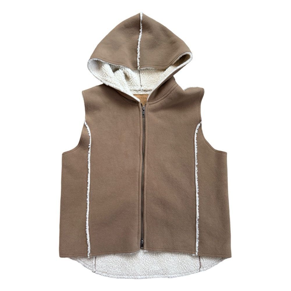 Lauren Ralph Lauren Brown Hooded Fleece Lined Faux Suede Zip-up Vest P/S